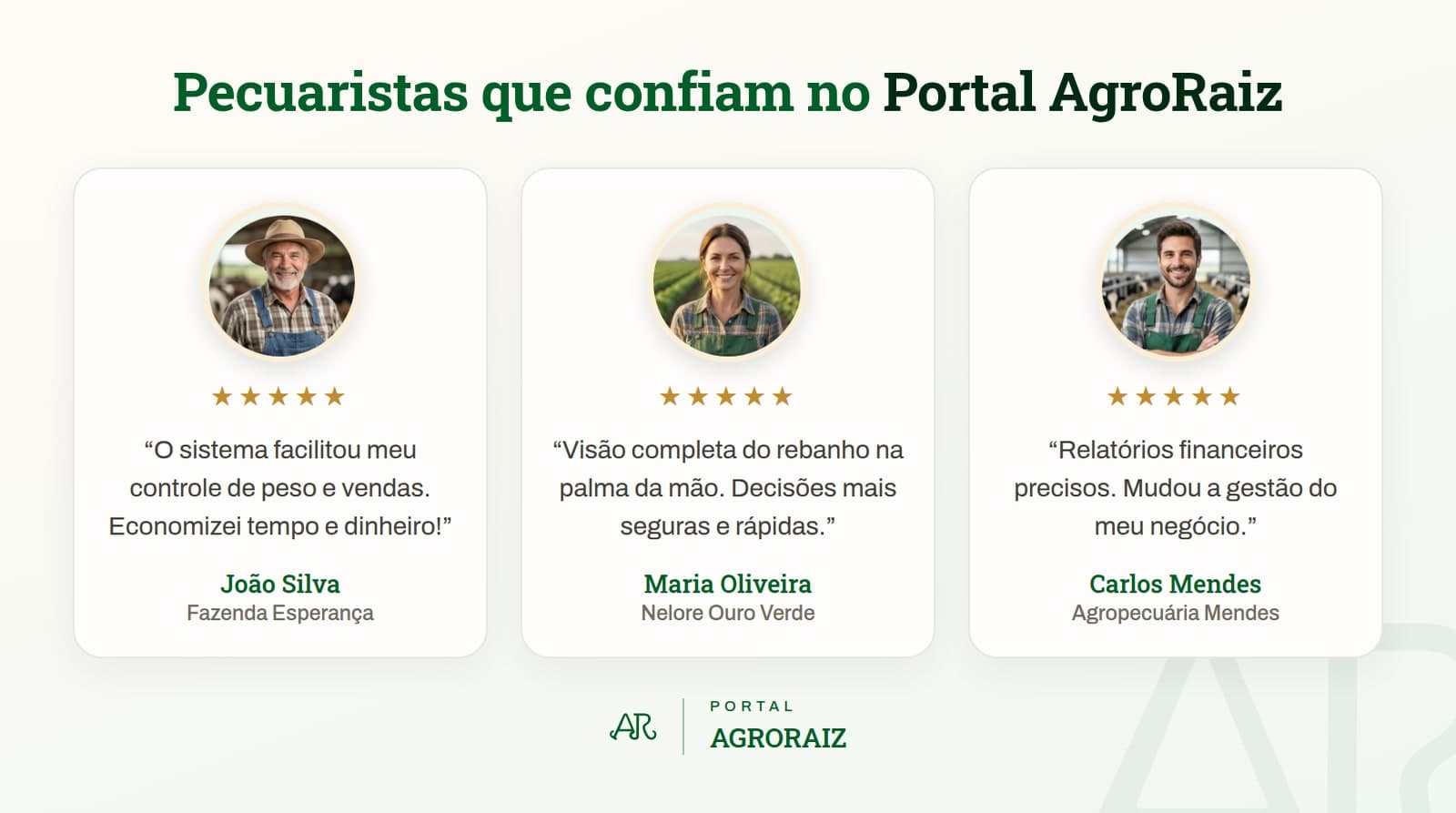 Depoimentos de pecuaristas que usam Portal AgroRaiz